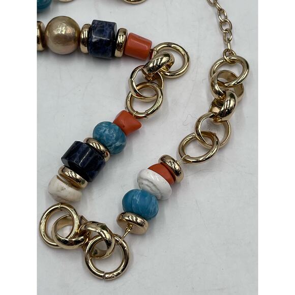 DANNIJO Multi Pearl Multi Color Beads Sodalite Quartz Gold Plated Chain Necklace - Picture 9 of 16